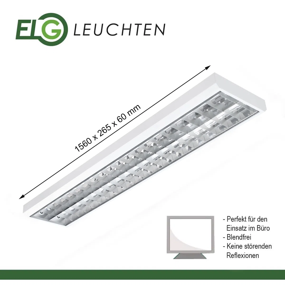 LED Rasteranbauleuchte 150cm 2-flammig 22,1W 4100lm 6500K Tageslicht 185 lm/W