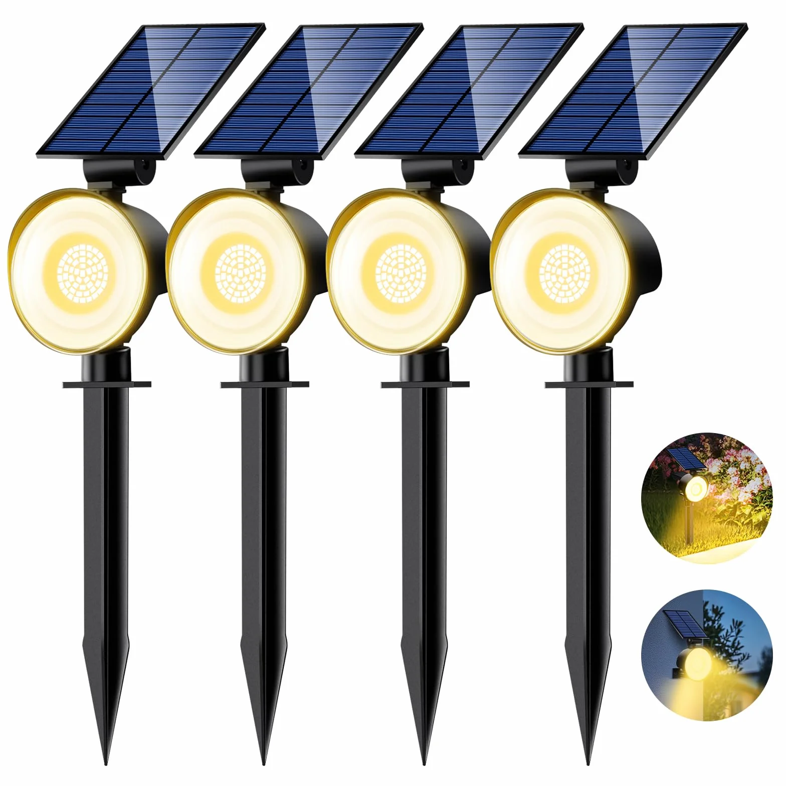 nipify Solarlampen für Außen Garten, 4 Stück 53 LED Solar Strahler Gartenleuchten IP65 Wasserdicht, 3 Helligkeit Warmweiß Solarleuchten Aussenleuchte Wegeleuchte für Draußen Wege Wand Outdoor