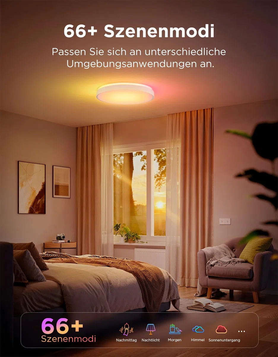 Govee Deckenlampe RGBIC 48,5W Smart LED Deckenleuchte 4300lm Kompatibel mit Matter Alexa Google Assistant Dimmbar Ø38cm