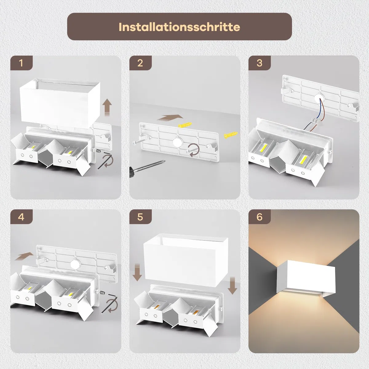 vatato LED Wandleuchte 24W, 3000K Außenlampe Außenleuchte Warmweiß, IP65 Innen/Aussen Aluminium Wandlampe, Außenwandleuchte Mit Einstellbar Abstrahlwinkel (Weiß)