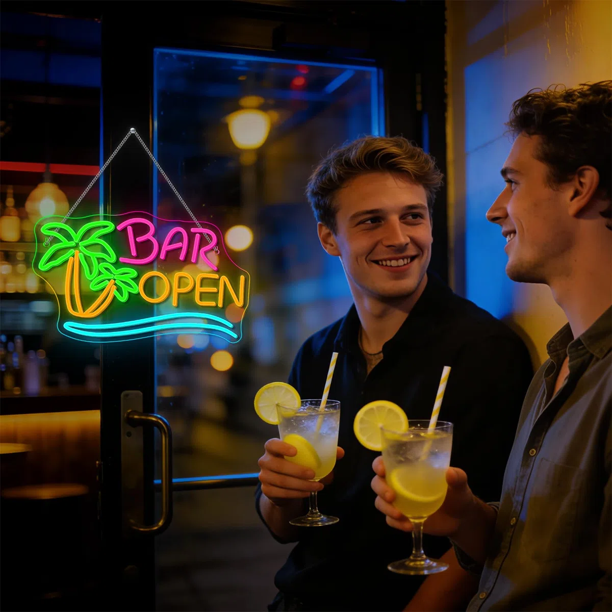 Bar Open Palme Neon Schild Dimmbar für Wanddekoration, Neon Sign Zeichen Licht Open, Leuchtschild Wand Dekor für Bar,Taverne,Clubs,Partys,Geschenk