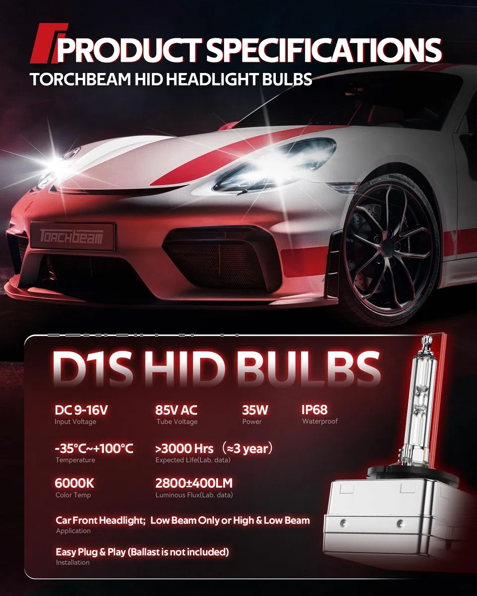 Torchbeam D1S Xenon Brenner, HID 35W 6000K Weiß, 150% Leuchtweite, IP67, 5 Jahre Lebensdauer, 2 Stück