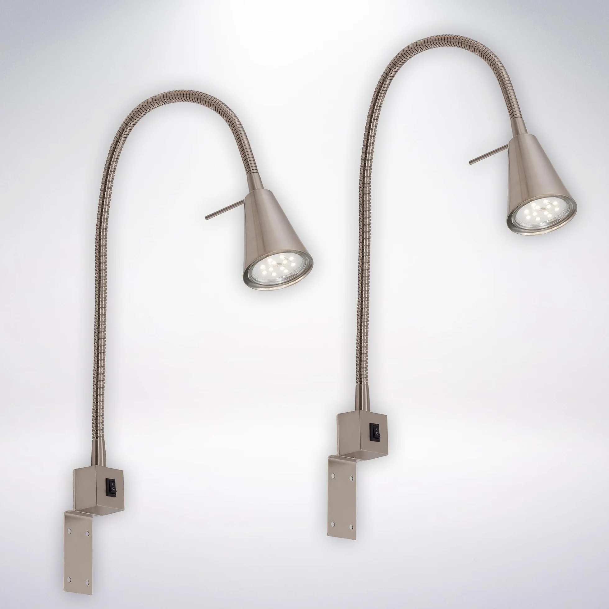 BRILONER - 2er Set LED Leselampe mit Ein/Aus-Schalter, schwenkbar, viele Befestigungspositionen, Wandleuchte Innen, Wandlampe, Bettlampe, Lampe Bett, Leselicht, Nachttischlampe, 40,3cm, Matt-Nickel