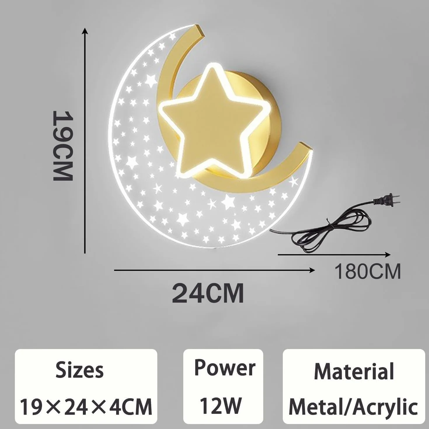 KZT LED Wandleuchte mit Stecker 3 Farben Einstellbar Wandlampe Kinderzimmer Touch Schalter Mond Nachttischlampe mit 180cm Kabel Innen Wandbeleuchtung Deko für Kinder Madchen Junge Schlafzimmerlampe
