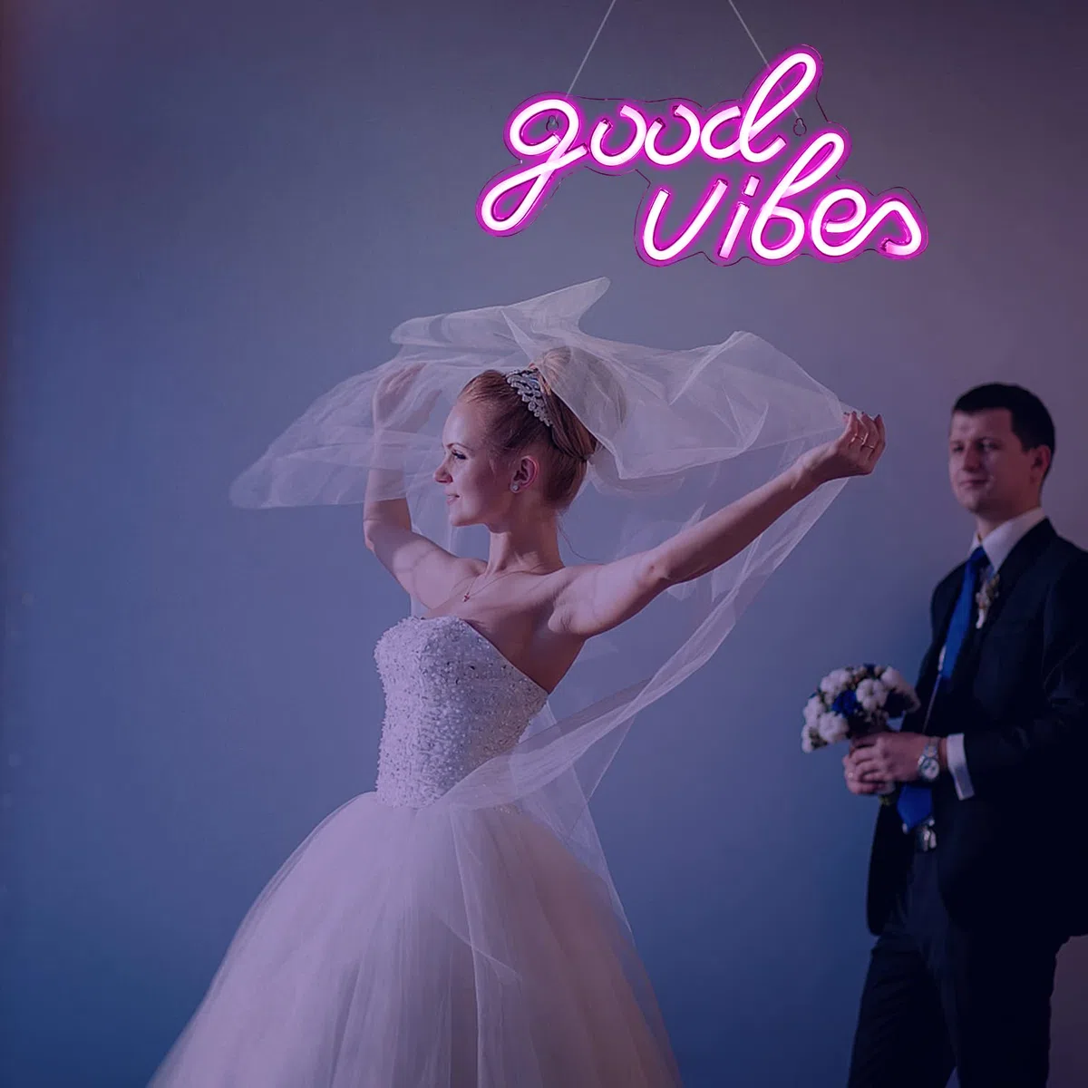 Wanxing Rosa Good Vibes Neon Schild,Neon-Wanddekorationsschilder, Echtes Acryl-Neonlicht, 7,9"x 15,9"USB-LED-Neonschilder für Schlafzimmer,Hausbar,Hochzeitstag,Partygeschenk zum Geburtstag