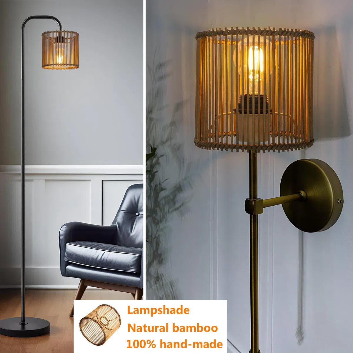 Runder Rattan Lampenschirm Boho,Lampenschirm für Tischleuchte,Hänge- und Stehleuchte,alle Innenräume, Durchmesser 16 cm (1, Brauner Bambus)