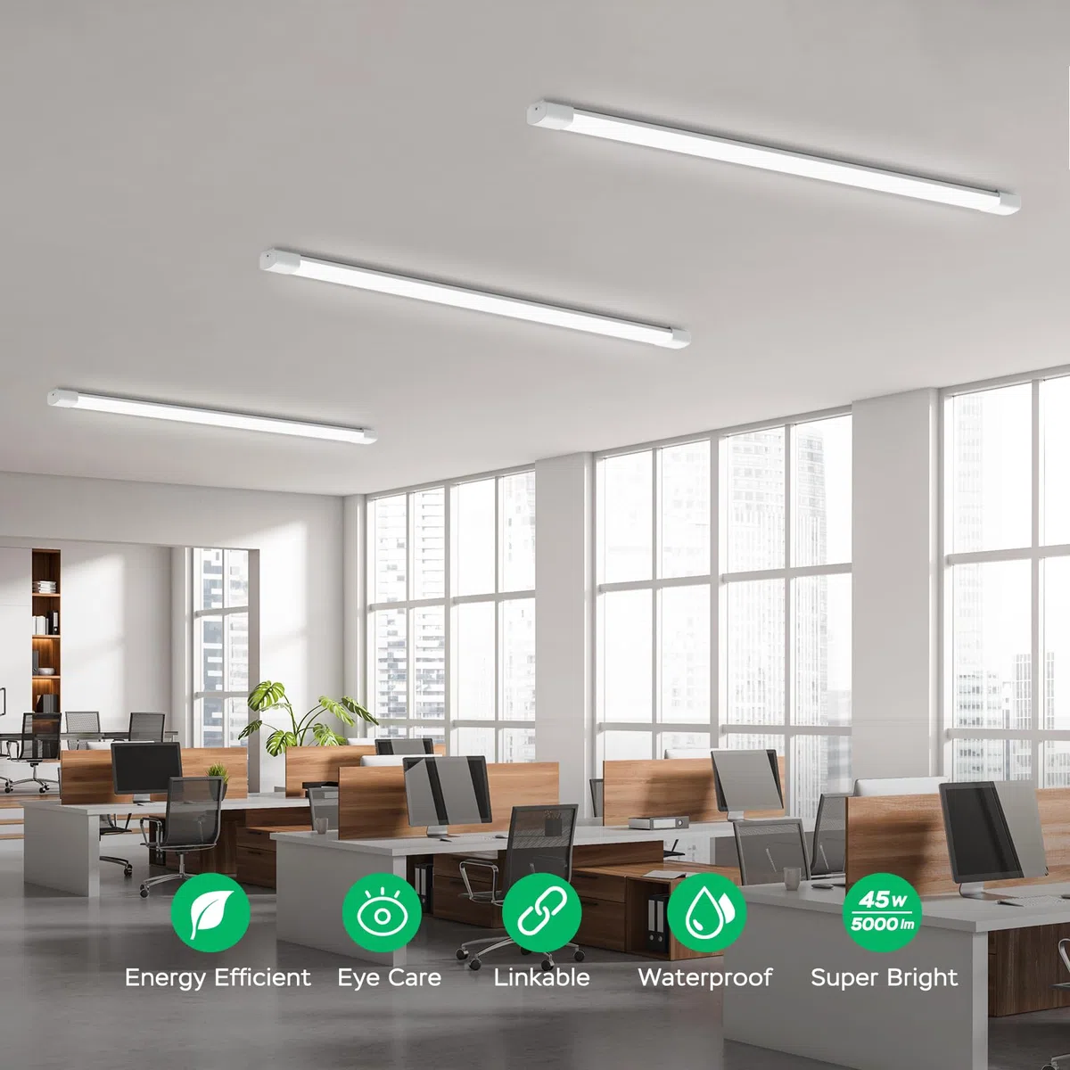 LED Feuchtraumleuchte 150CM 45W 5000lm Kaltlweiß 5000K, Plug und Play Wannenleuchte Einfache Montage Feuchtraum Lampe Flach Deckenleuchte Wasserfest IP65 Werkstattlampe für Büro Keller Garage Küche