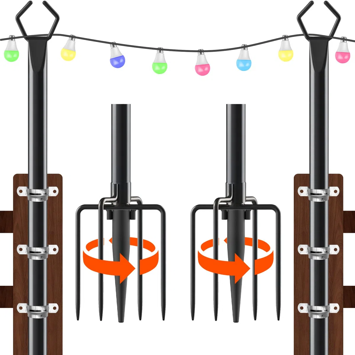 2 Pack 9.8FT Lichterketten Stange für Außenbereich – String Light Pole für Deck, Garten und Patio, Langlebig Terrasse Beleuchtung Stand für Hochzeit,Parteien,Weihnachten