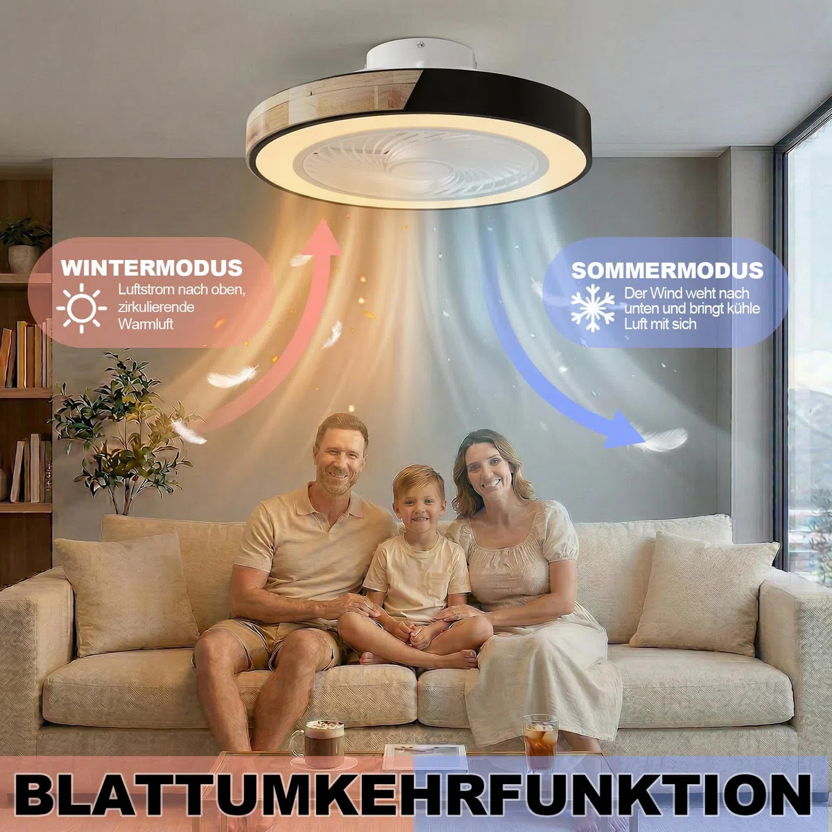 DATO Deckenventilator mit Beleuchtung, 3 Farbtemperatur und 6 Geschwindigkeiten LED-Deckenventilator mit Lampe Leise Dimmbar (A)