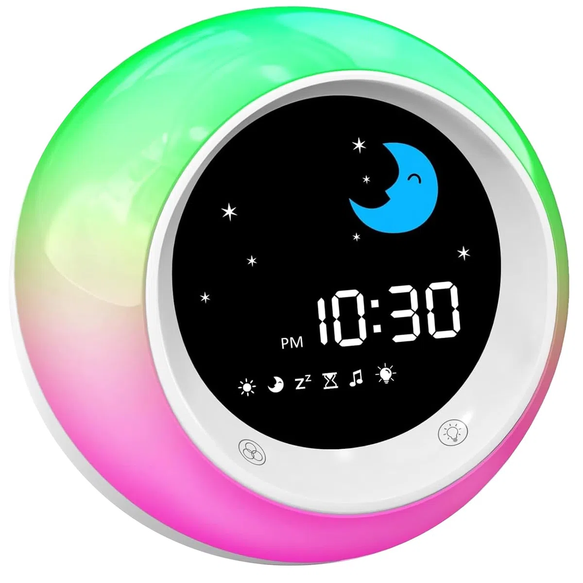 Kinderwecker, Schlaftrainer Kinder mit 9 Nachtlichtern, Soundmaschine, Snooze und Timer, Digitaler Wecker Kinder für Jungen und Mädchen