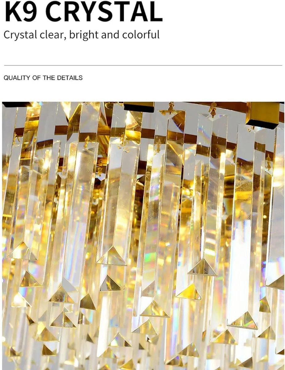 AHXIAOZN Modern Kronleuchter Kristall Leuchte,Kristall Deckenleuchte Gold,9xE14 Lichter für Esszimmer, Küche, Wohnzimmer, Schlafzimmer, Flur, Café,Bar