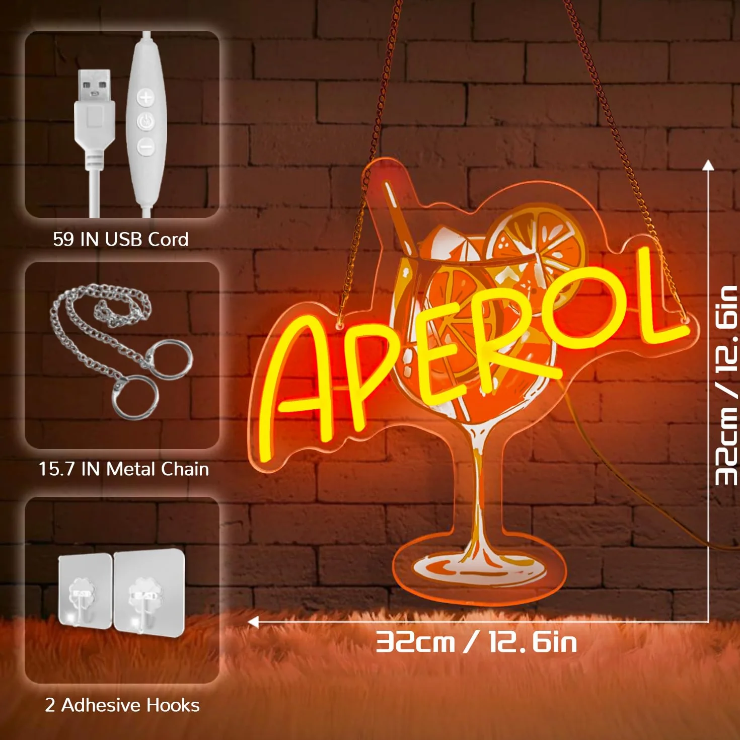 Aperol Neon Schild Cocktail Led Schild,Aperol Spritz Neon Schild,USB Dimmbare Orange LED Glas Schilder,Bar Led Neon Wandleuchte für Pub Club Cocktail Party Man Cave Küche Geschenk