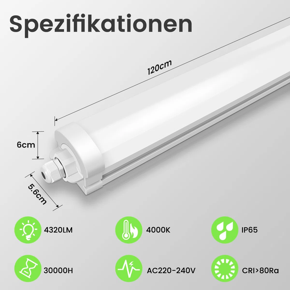 ALUSSO 2 Stück LED Feuchtraumleuchte 120CM, 36W 4320LM LED Röhre 4000K, IP65 Wasserfest Feuchtraumlampe Werkstatt Deckenleuchte für Garage,Keller,Werkstatt,Feuchtraum,Bad,Büro,Warenhaus