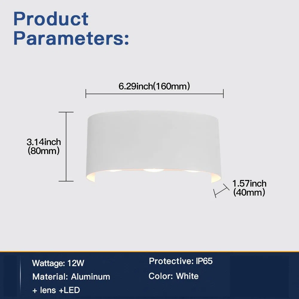 SYZM light 2 Stücke Wandleuchte Aussen/Innen LED Wandlampe Außen 12W 1200LM Wandbeleuchtung Up and Downlight IP65 Wasserdichte moderne Aluminium Scheinwerfer Wandleuchten(weißes 3000K warmes Licht)