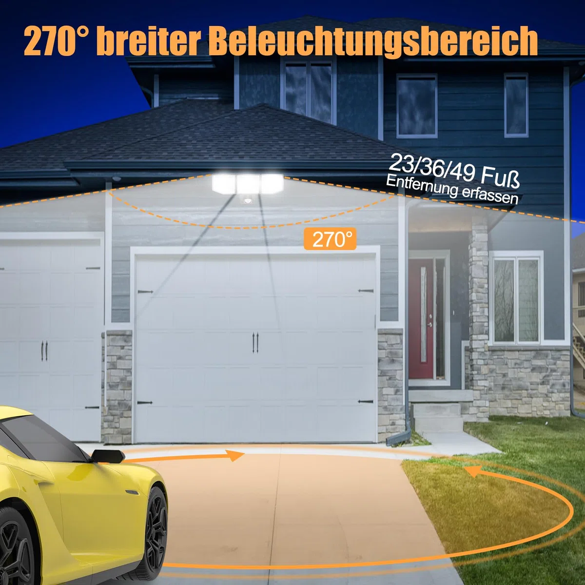 LED Strahler mit Bewegungsmelder Außen, 6000LM 38W Superhell Außenstrahler mit verstellbaren 3 Köpfe, 6500K Kaltweiß LED Scheinwerfer, IP65 Wasserdicht Aussenleuchte für Garage, Garten, Hof…