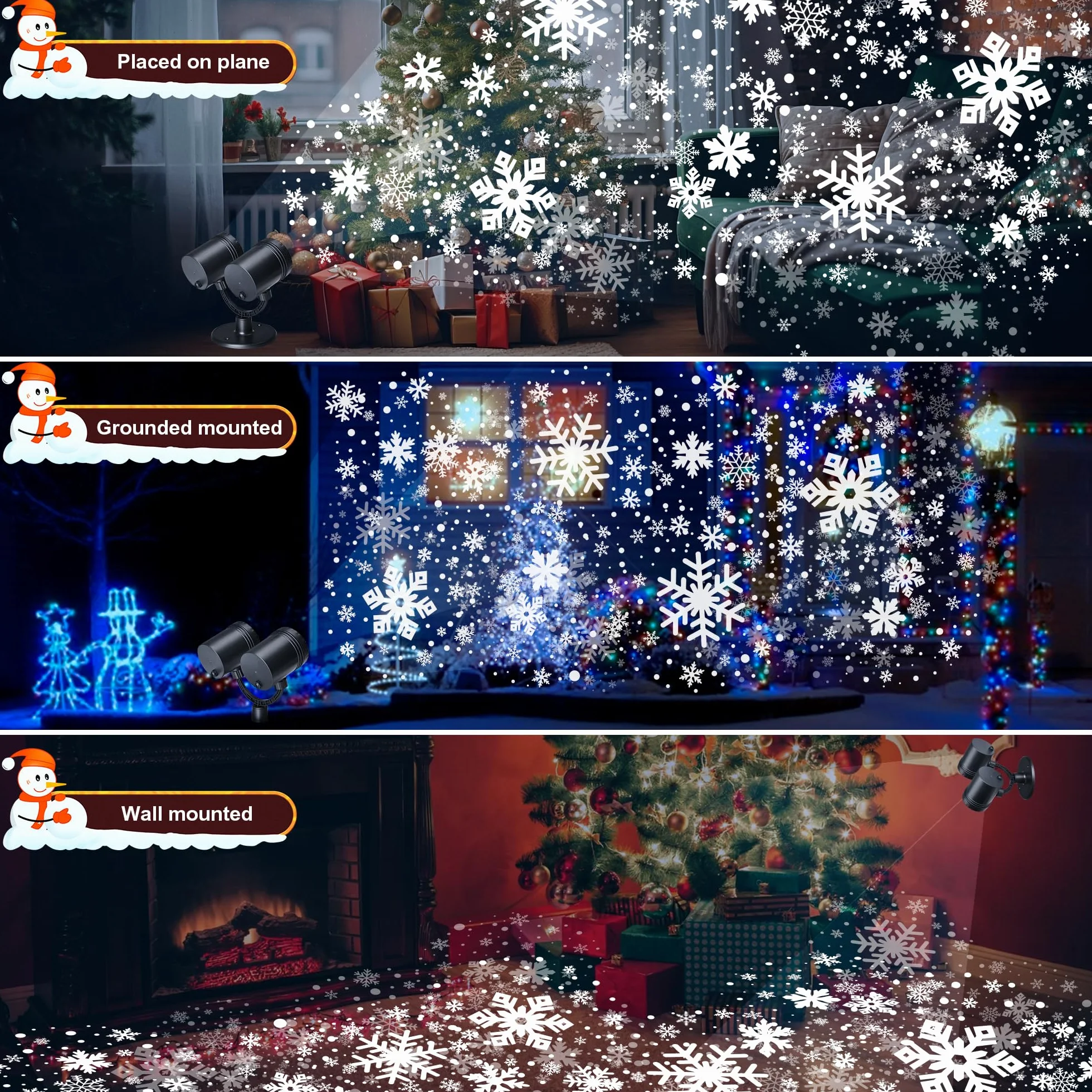 Moxled Projektor Weihnachten Aussen, Doppelter Kopf Dynamische LED Schneeflocken Projektor mit Timer, Wasserdicht Weihnachtsbeleuchtung außen für Garten Fenster Wand Hof Party Weihnachtsdeko
