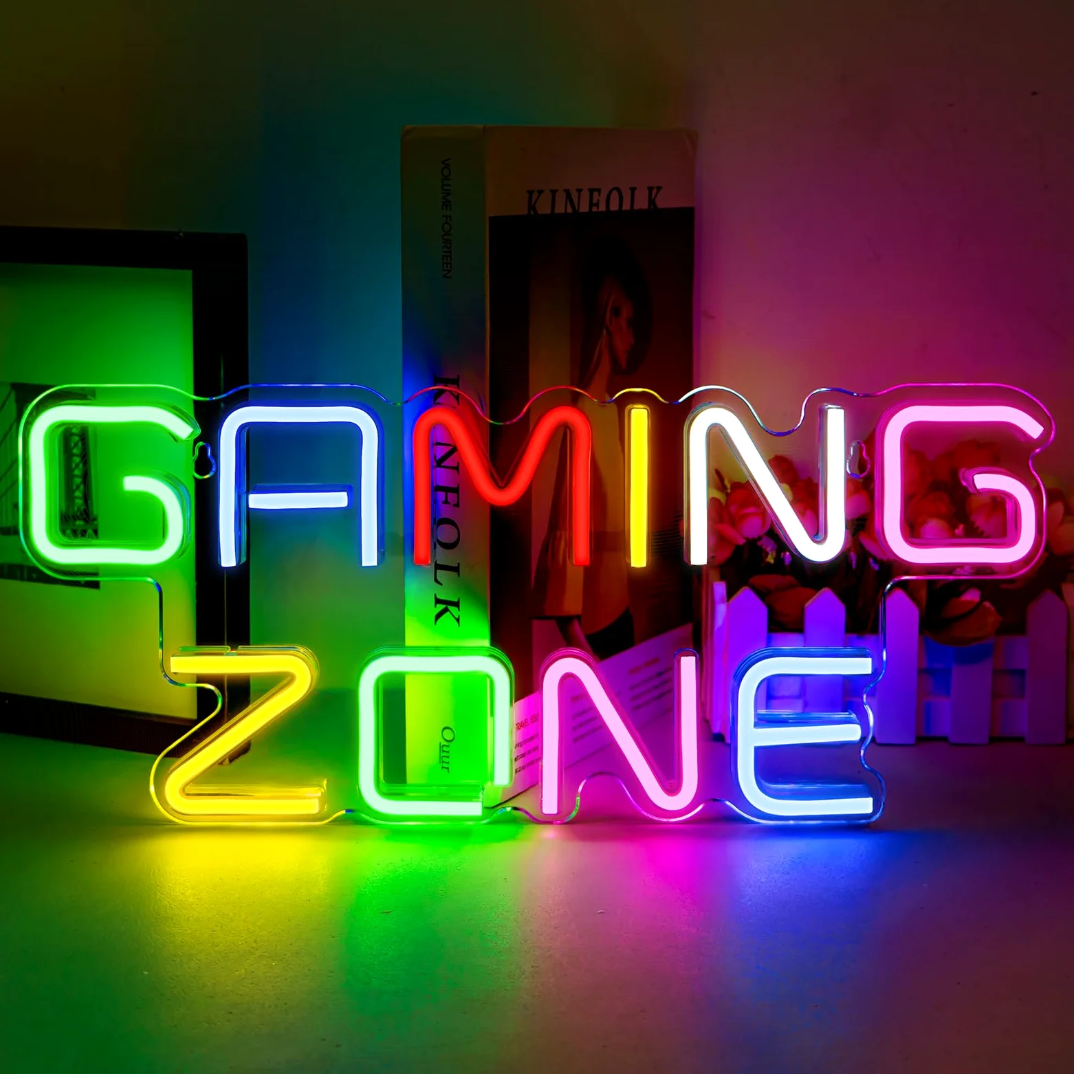 ineonlife Gaming Zone Neon Schild Buntes LED Gaming Neon Licht für Wand Dekor Brief Neon Sign Zeichen für Spielraum, Spiel Zone, Mann Höhle, Geschenke LED Schild für Gamer, Jungen, Männer