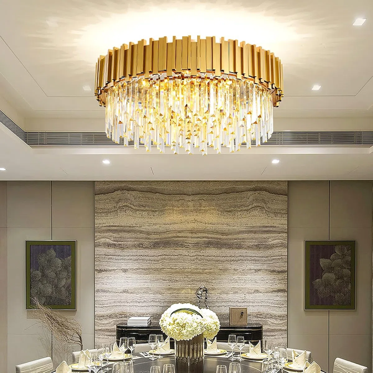 AHXIAOZN Modern Kronleuchter Kristall Leuchte,Kristall Deckenleuchte Gold,9xE14 Lichter für Esszimmer, Küche, Wohnzimmer, Schlafzimmer, Flur, Café,Bar