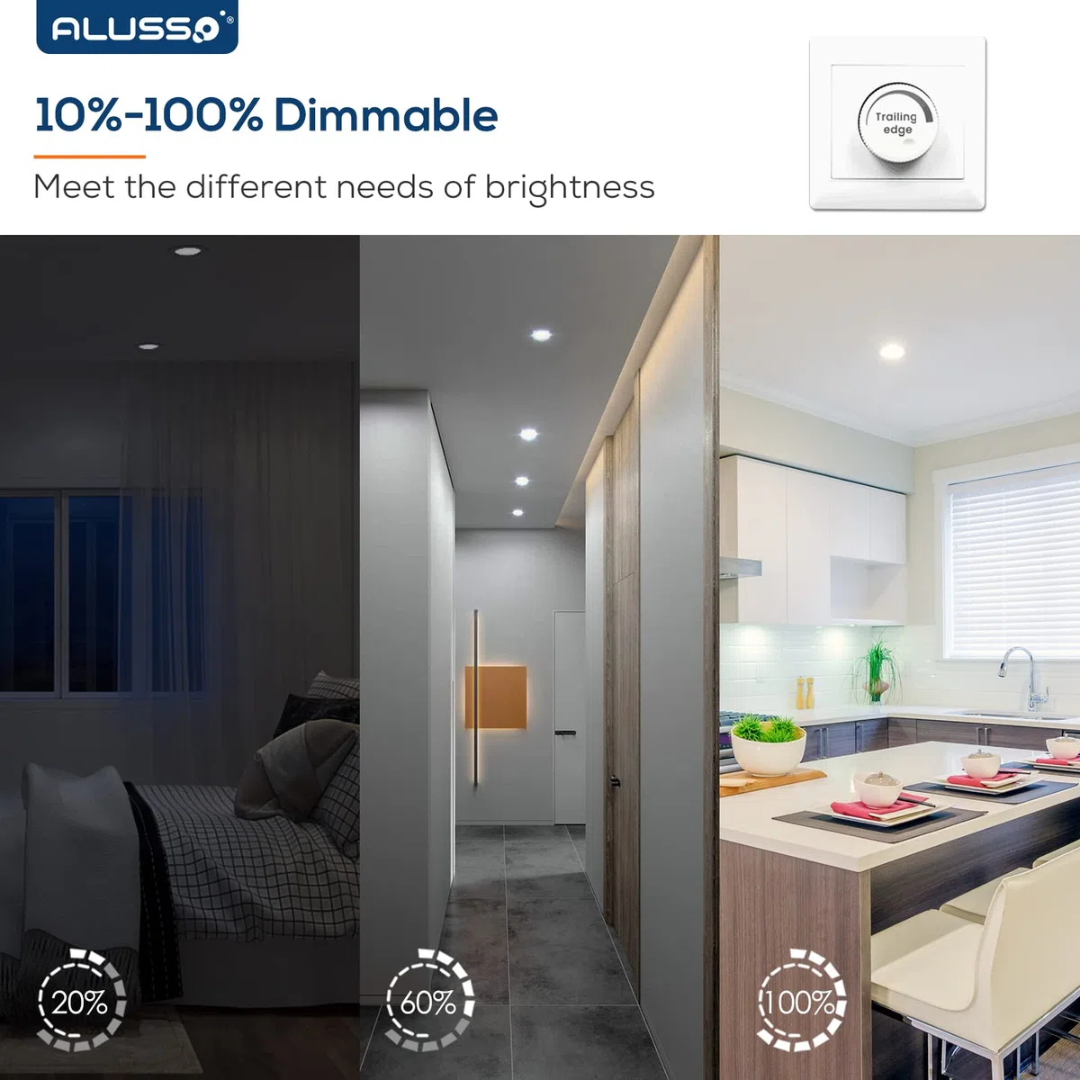ALUSSO LED Einbaustrahler Ultra Flach 7W 230V, Dimmbare Deckenspots IP65 Badezimmer, 580LM Spots, Warmweiß 3000K Neutralweiß 4000K Kaltweiß 6500K Einbauspots für Küche Wohnzimmer, 6er Set