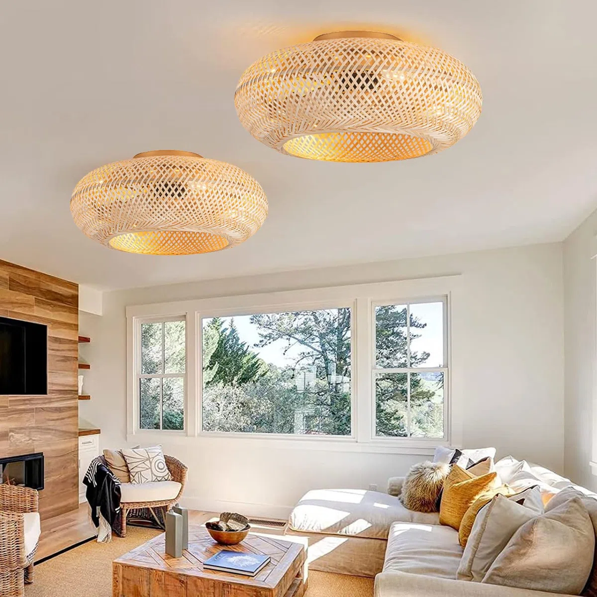 MiiR Deckenventilator mit Beleuchtung und Fernbedienung E27 Retro Bambus 6-Gang Reversibler Motor