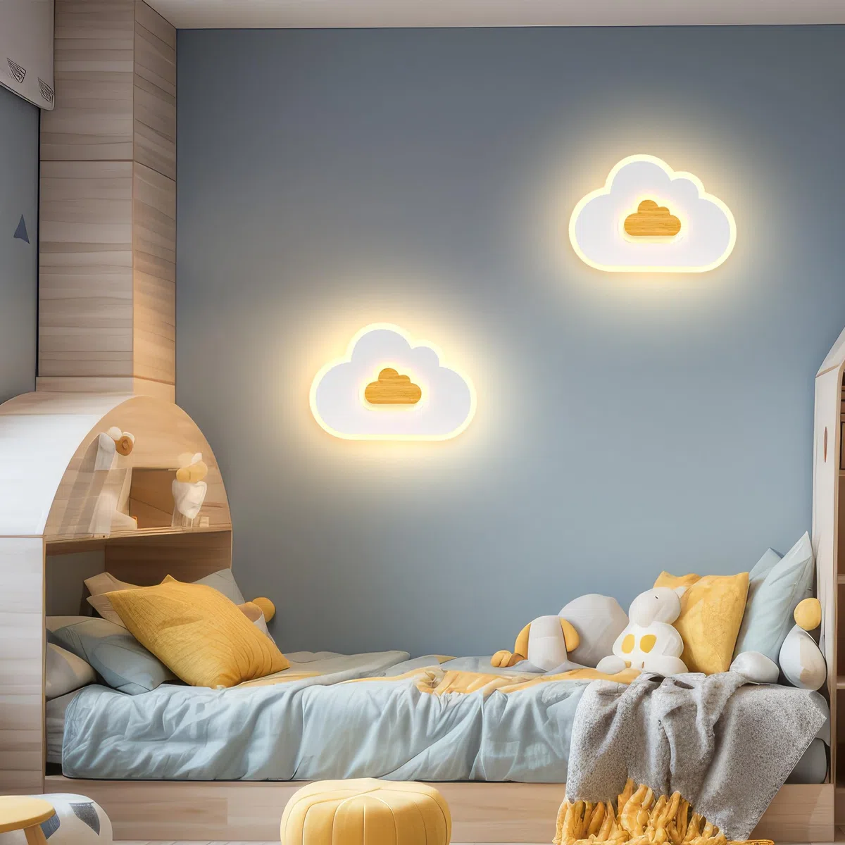 AOEH LED Deckenleuchte Schlafzimmer Kinderzimmerlampe Deckenlampe Deckenleuchte Für Kinder Wolken Wandleuchte Holz 17W 3000K Baby Deckenlampe Jungen Für Kinderzimmer,Spielzeugzimmer,30CM