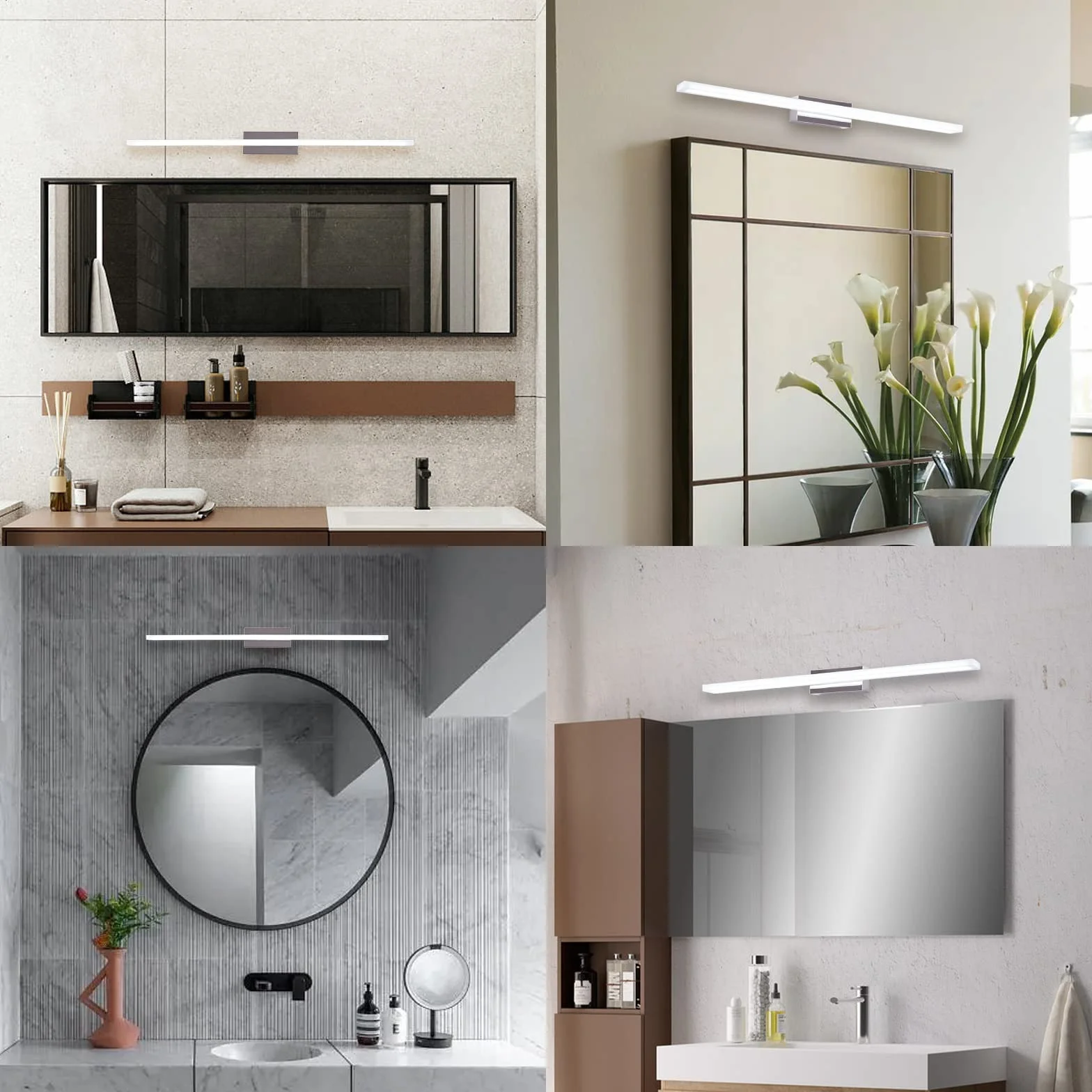 Spiegellampe für Badezimmer, LED, 60 cm, 15 W, 1600 lm, Beleuchtung 230 V, Wandleuchte, wasserdicht IP44, Edelstahl, Kaltweiß 6000 K