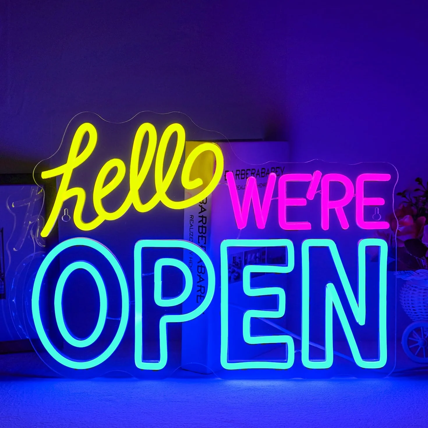 Ineonlife Open Schild Led We are Open Noen Schild für Wanddekoration, Leuchtschild Business Operations mit Dimmbar Usb, Blau Gelb Rosa Open Led Schild für Business Bar Shop Salon Hotel Cafe Store