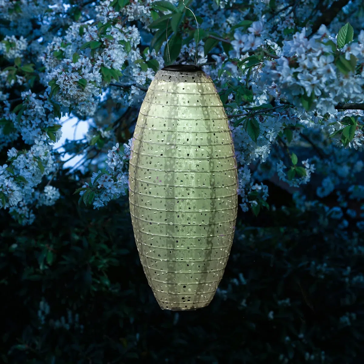 LED Solar Lampions oval mit Blumenmuster grün 25cm für Party Balkon Terrasse outdoor 2er Set Gartenlampions mit Sensor wetterfeste Solarlampe hängend Laterne (grün - 2 Stück (oval))