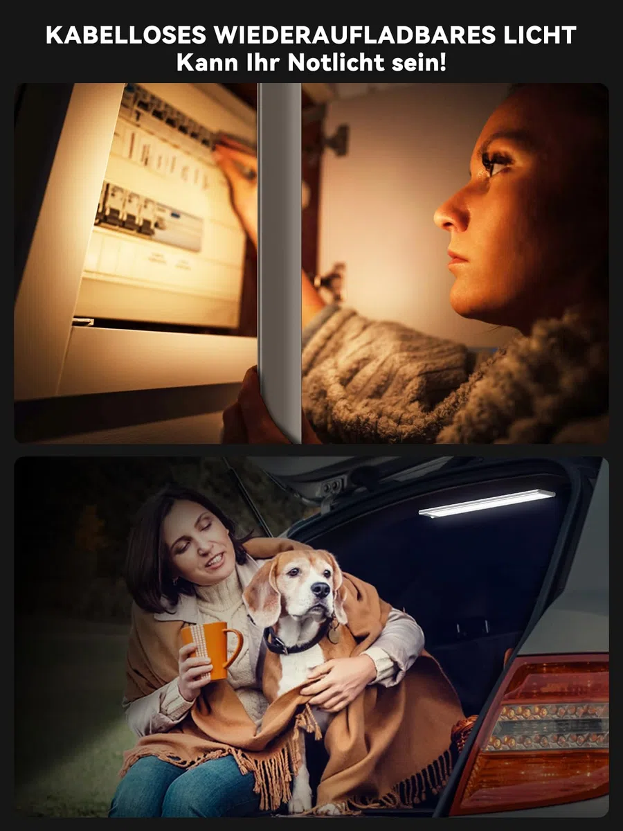 60CM Unterbauleuchte Küche LED Dimmbar, 216 LEDs Schrankbeleuchtung mit Bewegungsmelder, 4500mAh wiederaufladbar Beleuchtung LED leiste, 3 Farbmodi magnetische Led Leiste für Schrank,Kleiderschrank