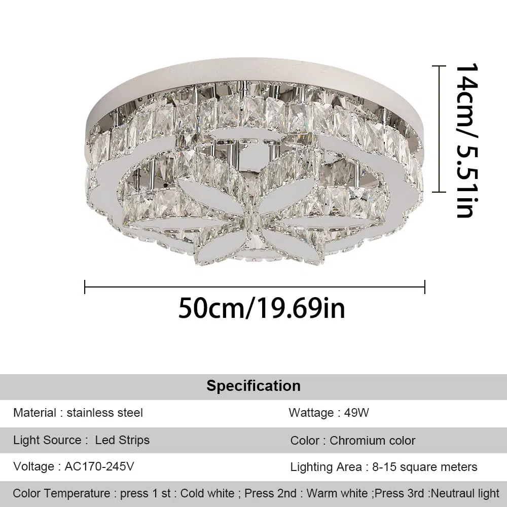 GreeLustr Moderne Kristall Kronleuchter Mit Fernbedienung für Wohnzimmer, Dimmbar Deckenleuchte Kristalle mit Elegantem Design für Schlafzimmer Flur Küche, Silber Deckenlampe Kristall für Decke (50cm)