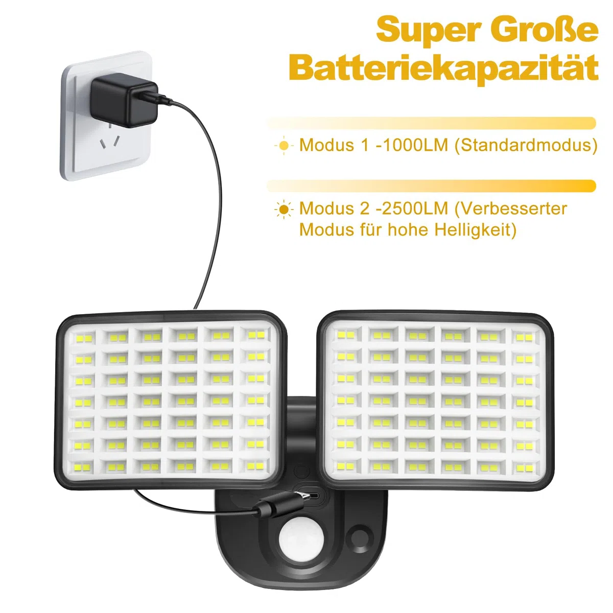 Wiederaufladbare Bewegungsmelder Aussen Batterie(1-3 Monate Dauer) 1000&2500LM Außenlampe mit Bewegungsmelder USB Aufladen akkulampe für Garage Garten Hof Haustüren