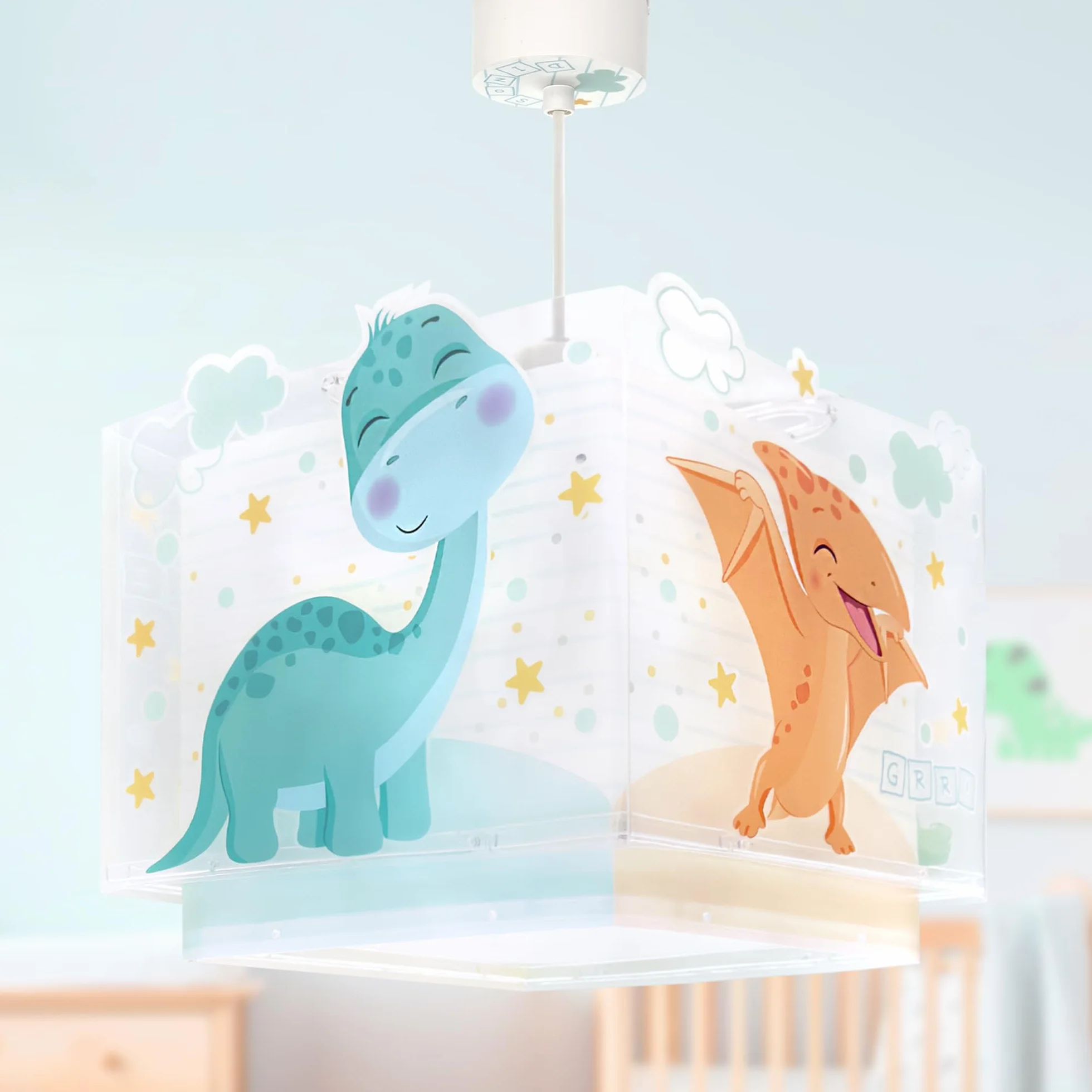 Dalber Kinder Pendelleuchte Baby Dinos Dinosaurier 63452M | Hängelampe; Deckenleuchte; Kinderzimmer; E27 - 1 x 15W