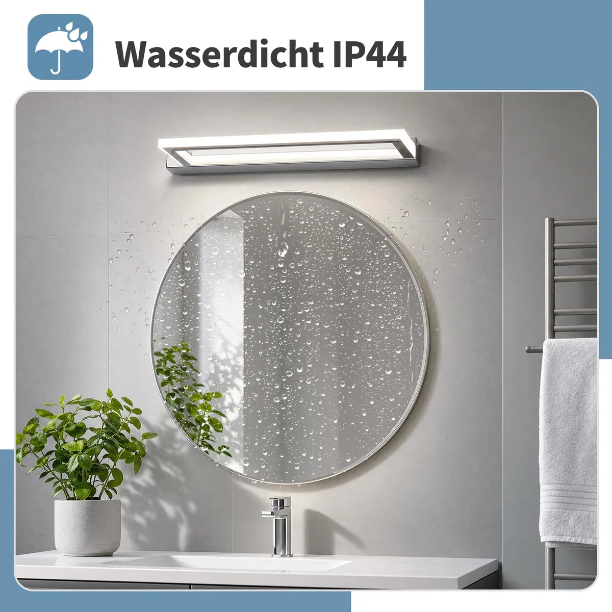 LED Spiegelleuchte Bad 42cm - Moderne Badezimmerlampe mit IP44, Chrom Finish, 9W 4000K für Spiegel und Wand