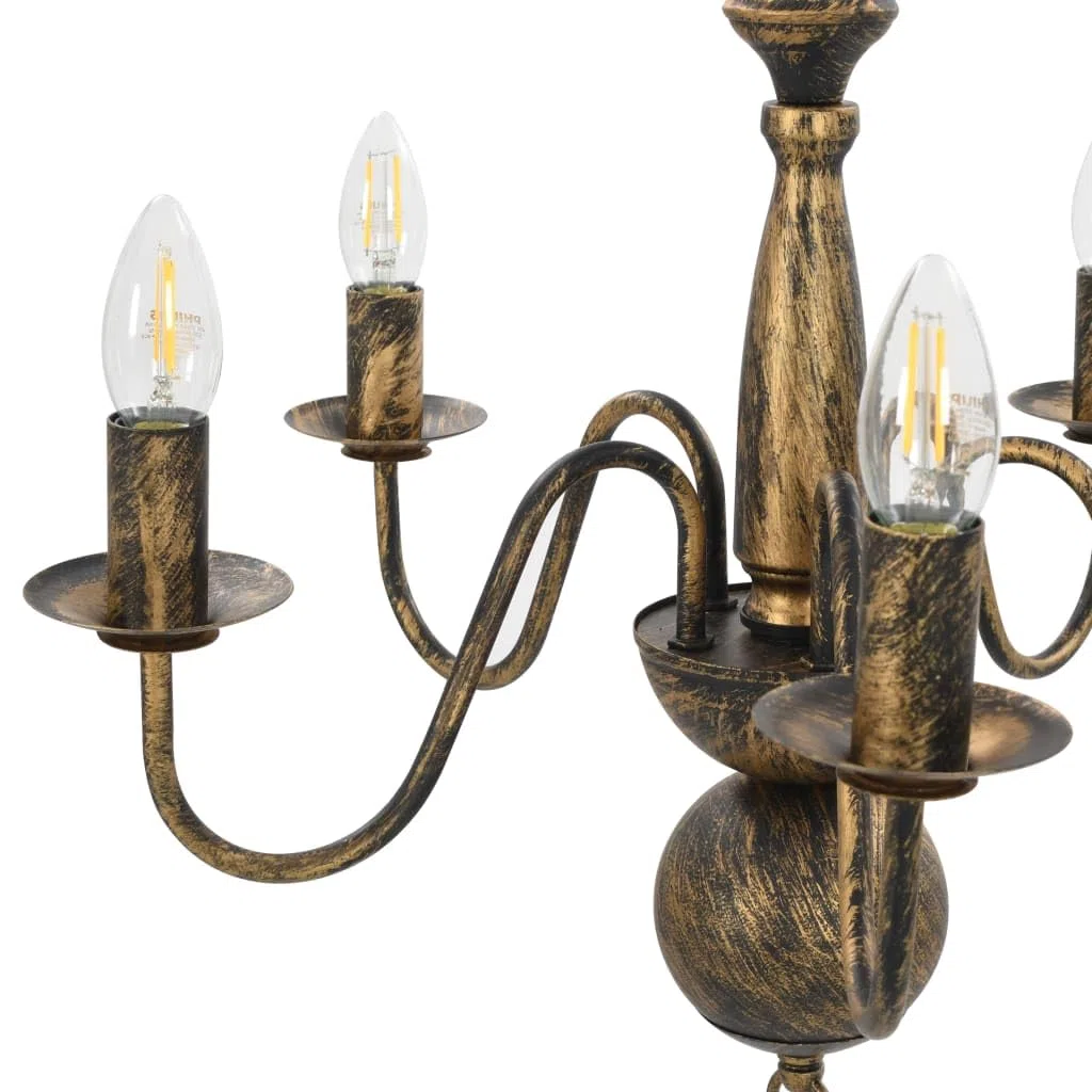 vidaXL Kronleuchter Antik Deckenlampe Pendelleuchte Lüster Deckenleuchte Hängeleuchte Hängelampe Leuchte Lampe Schwarz 5xE14-Glühbirnen