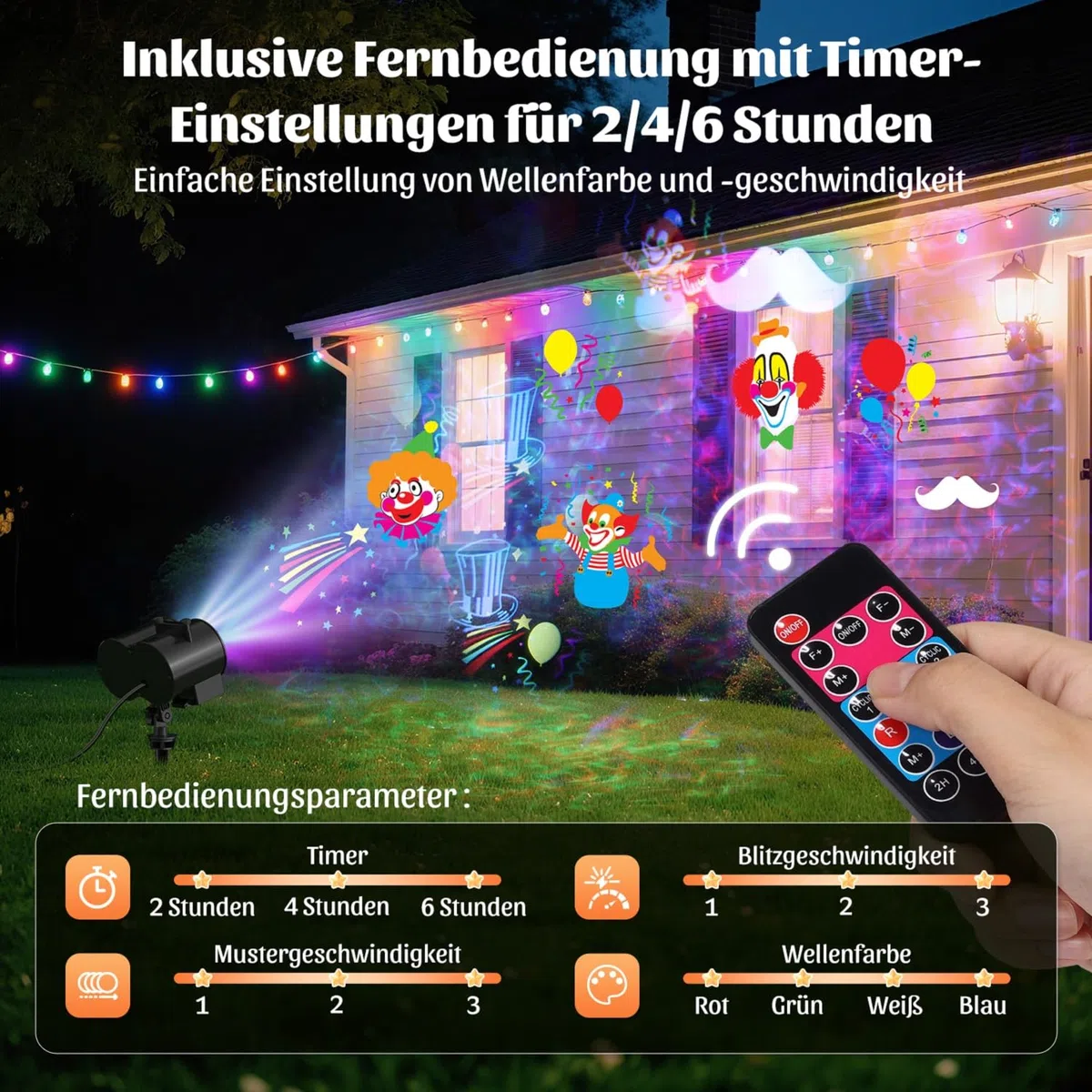OUSFOT Projektor Weihnachten Aussen, 16 Folien, Halloween Projektor mit Fernbedienung und Timer-Funktion, Geeignet für Erntedankfest, Weihnachten, Neujahr, Partys