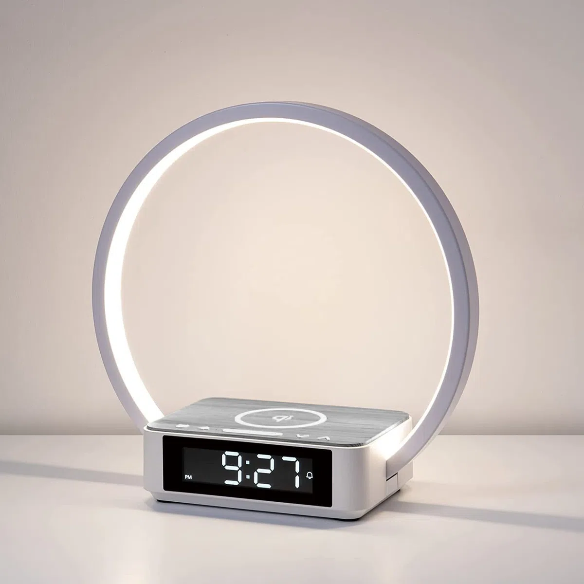 WILIT LED Nachttischlampe mit Ladefunktion 18W, Lichtwecker mit Uhr, Nachttischlampen Touch Dimmbar Schlafzimmer mit 3 Helligkeitsstufen, 10W Wireless Charger, Grau