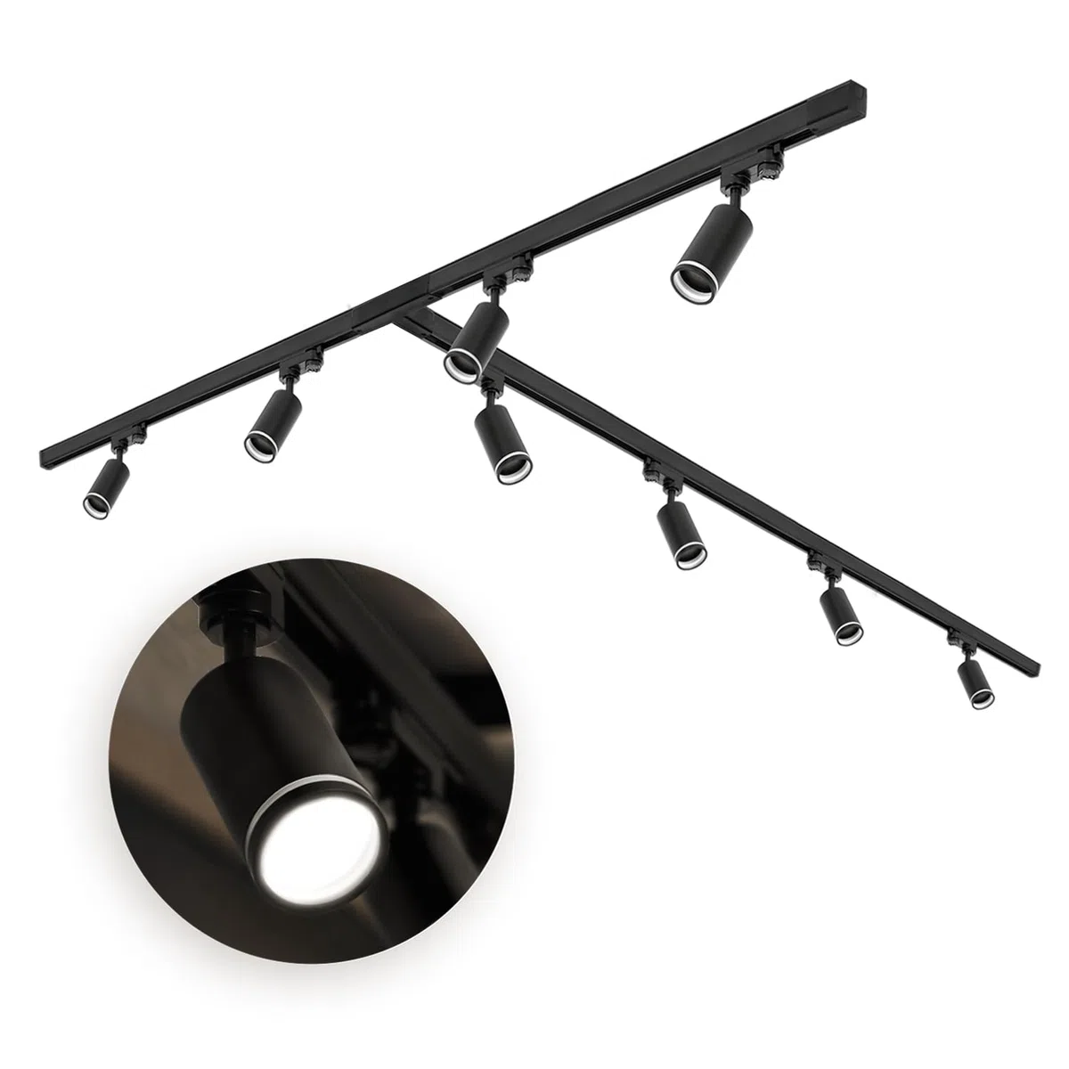 NEXTRACK 3-Phasen-Schienen-Set Komplett-Set 8x GU10 Lampe 1m+1m+2m T-Verbinder Schwarz