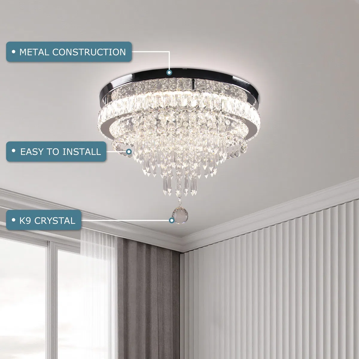 FRIXCHUR Kristall Deckenleuchte Crystal Kronleuchter LED Deckenlampe Dimmbar Modern Leuchter Wohnzimmerlampe Schlafzimmerlampe Lampe Elegant Chandelier Deckenlampe mit Fernbedienung
