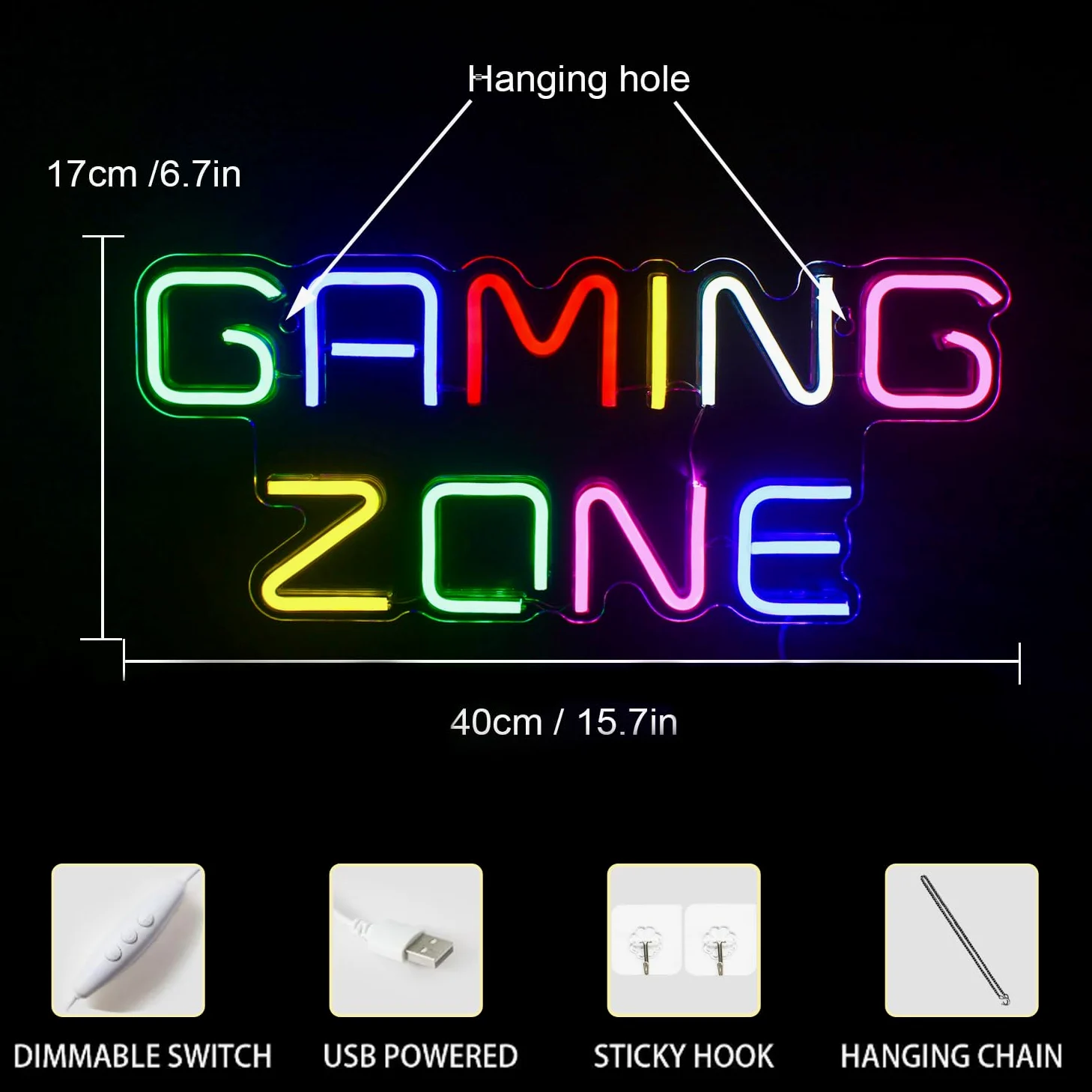 ineonlife Gaming Zone Neon Schild Buntes LED Gaming Neon Licht für Wand Dekor Brief Neon Sign Zeichen für Spielraum, Spiel Zone, Mann Höhle, Geschenke LED Schild für Gamer, Jungen, Männer