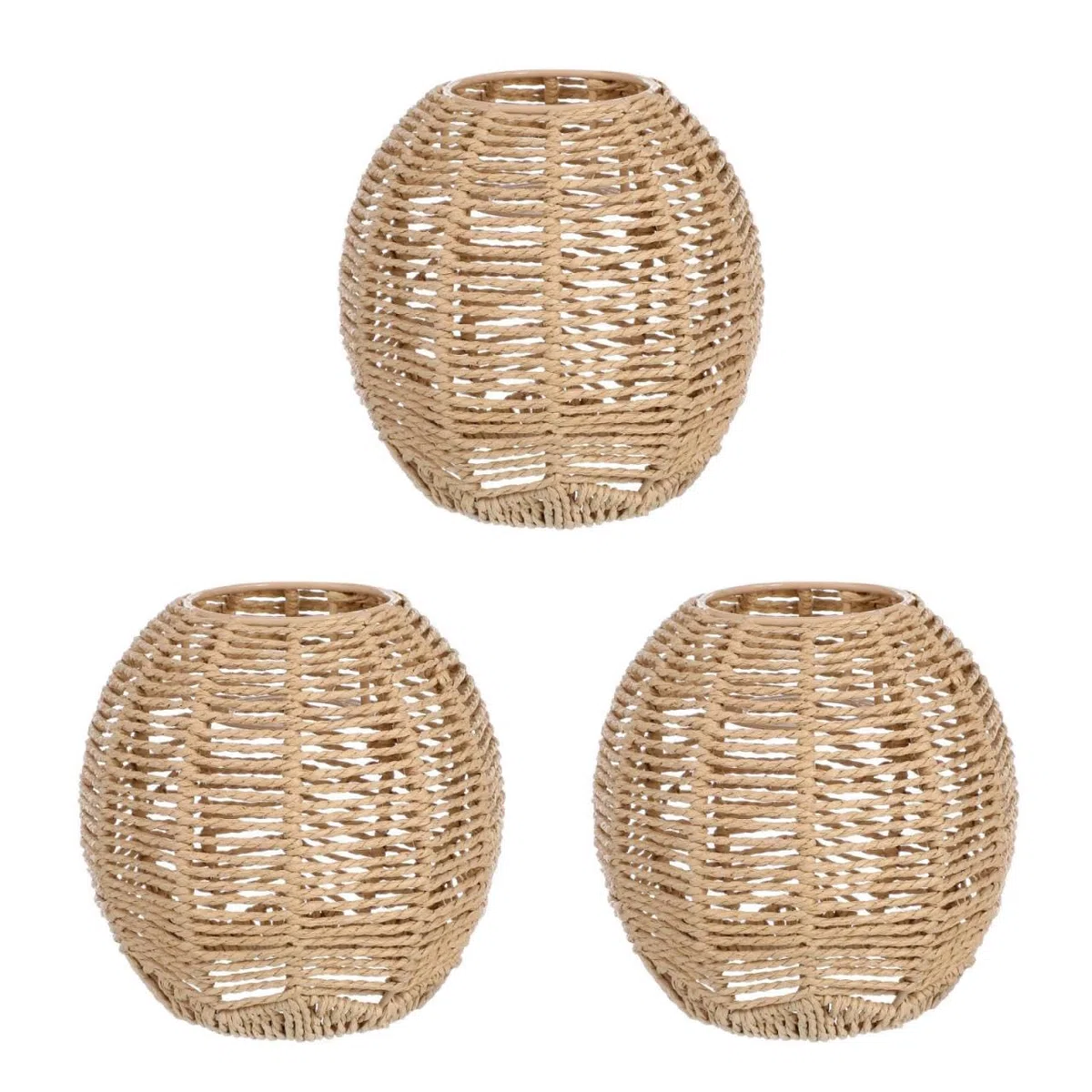 Angoily 3 Stücke Gewebt Lampenschirm Retro Rattan Gewebt Korb Decke Hängelampe Abdeckung Vintage Kronleuchter Lampenschirm für Esszimmer Wohnzimmer, 14 x 15 x 15 cm (Durchmesser des Mittellochs: 4cm）