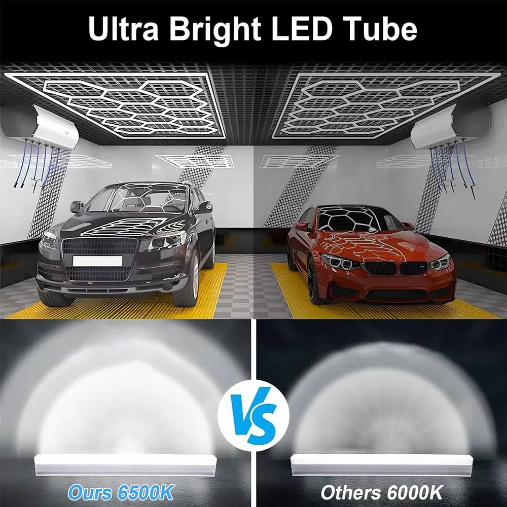 14pcs Hexagon Waben LED Licht mit Rahmen, super helle reine weiße LED Garage Werkstatt Beleuchtung