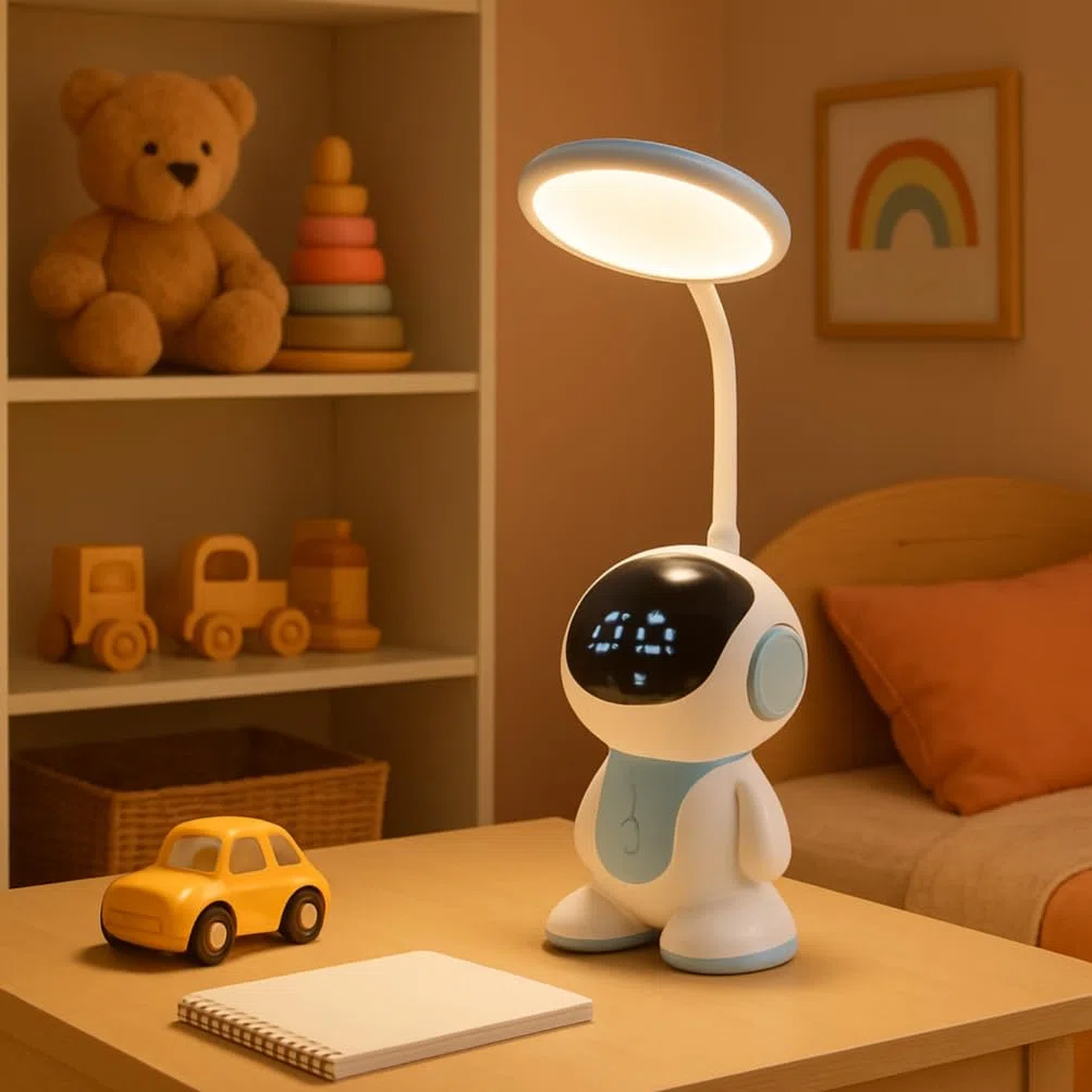 Schreibtischlampe LED für Büro und Zuhause – Dimmbar Touch Tischlampe mit Nachtmodus-Funktion - 10W Bürolampe für Kinderzimmer, Schreibtischleuchte Bunter Roboter