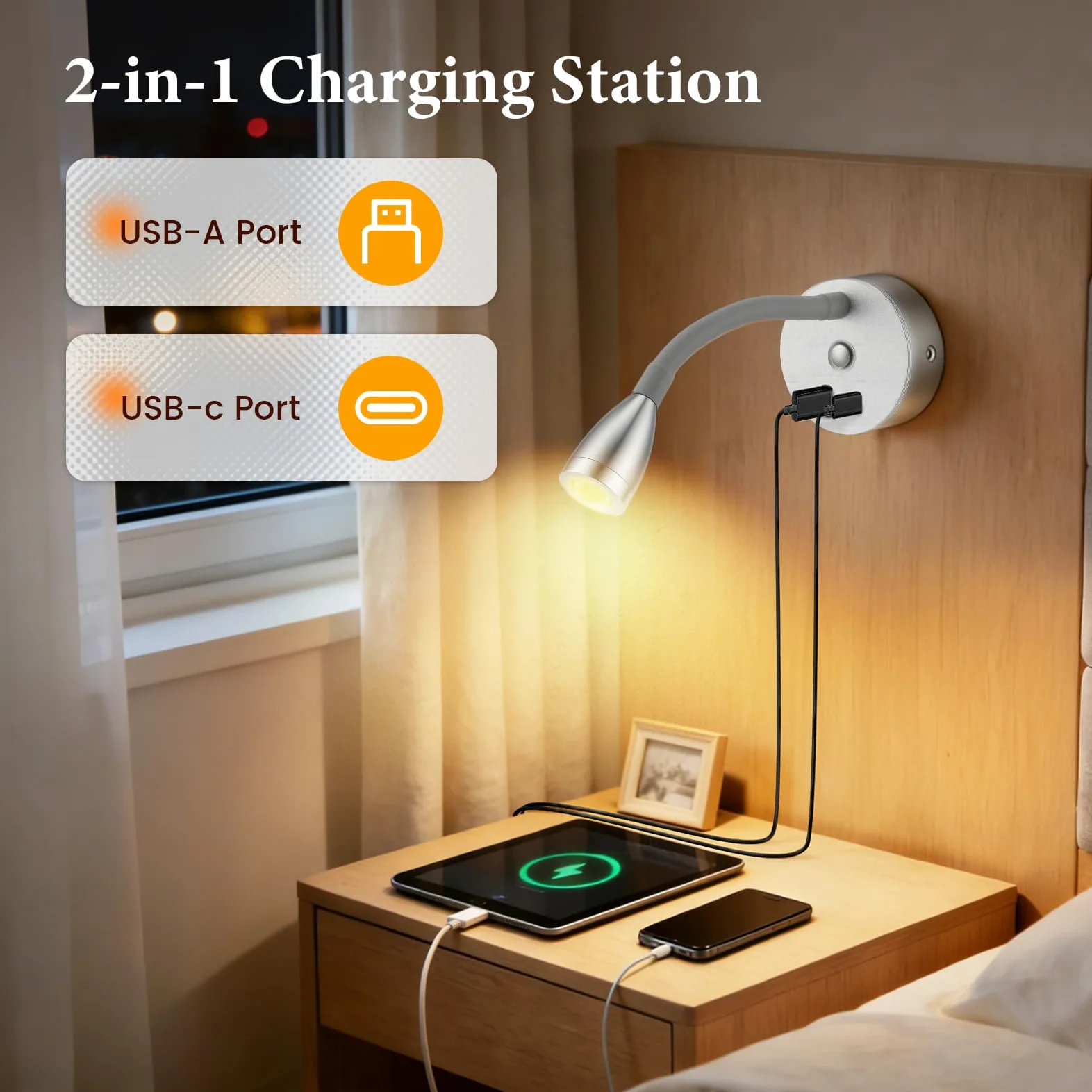 2 Stücke Wohnmobil Leselampe mit USB A+C-Ladegerät, 12V LED Wandlampe Spot Dimmbar DREI Farbtemperaturen, Schwanenhals Flexible Wandleuchte für Camper Van Caravan Boat Yacht (Silber)