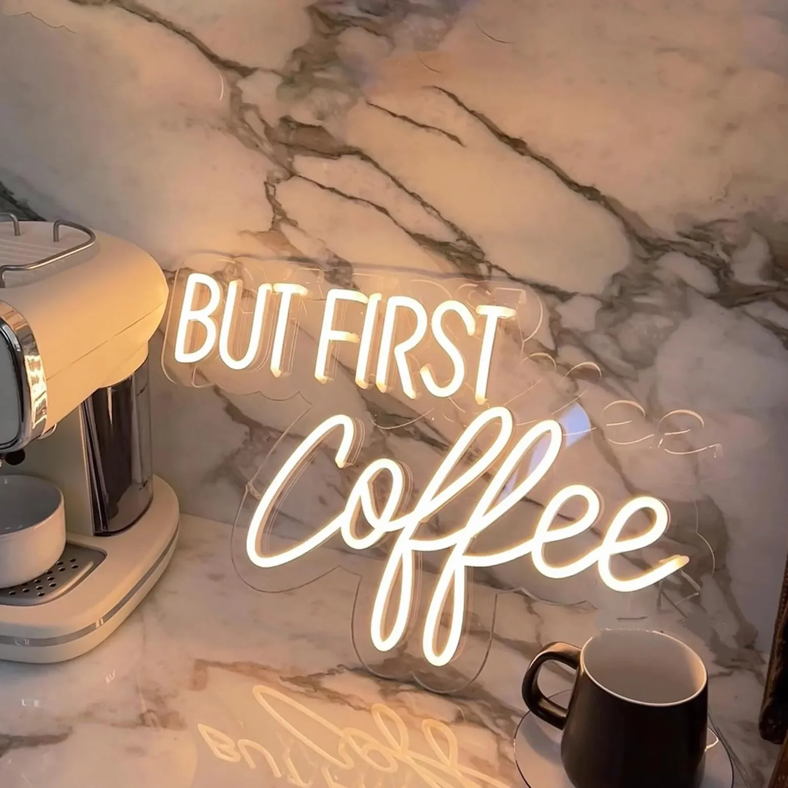 BUT FIRST Coffee Neonschild Dimmbares LED-Kaffeeschild für Unternehmen, Kaffeebar, Neonschild-Zubehör, beleuchtet als Wanddekoration USB-betrieben, helle Neon-Kaffeeschilder für Cafés, Kaffeestationen