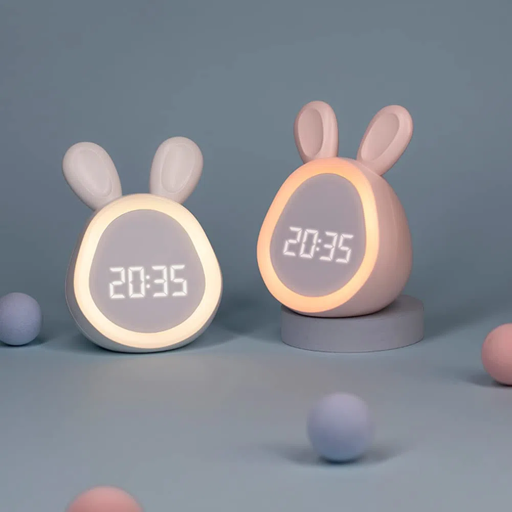 Baby-Nachtlicht Wecker mit Kaninchenlampe, LED-Smart-Nachttischlampe für Babys, Mädchen, Neugeborene - Niedliche Schlafzimmer-Dekoration