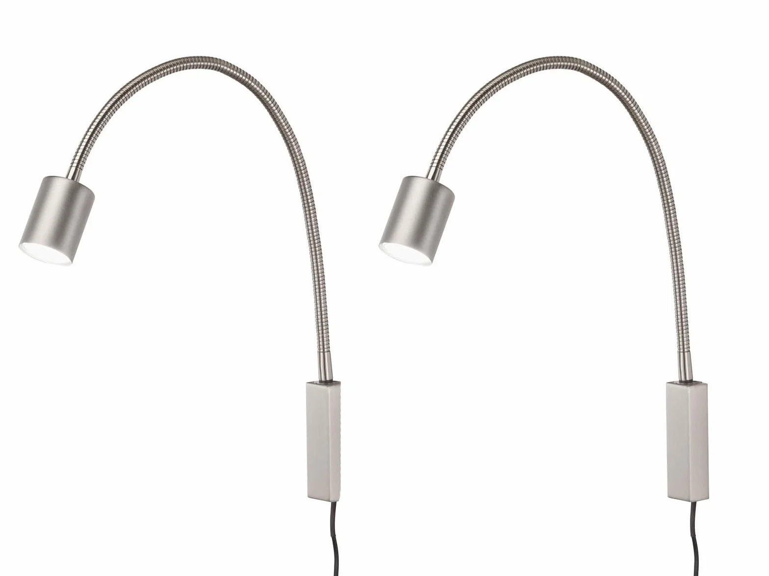 2er SET 2in1 Wandlampen & Bettlampen Silber Schwanenhals Leselampen