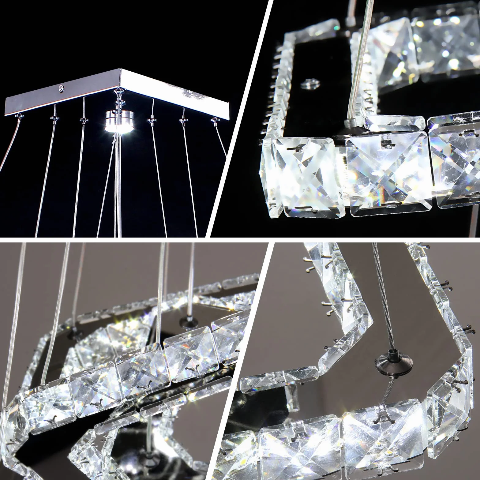 48W LED Moderne Kristall Kronleuchter Edelstahl Pendelleuchte Deckenleuchte Schlafzimmer Lüster Warmweiß Kaltweiß (Kaltweiß)