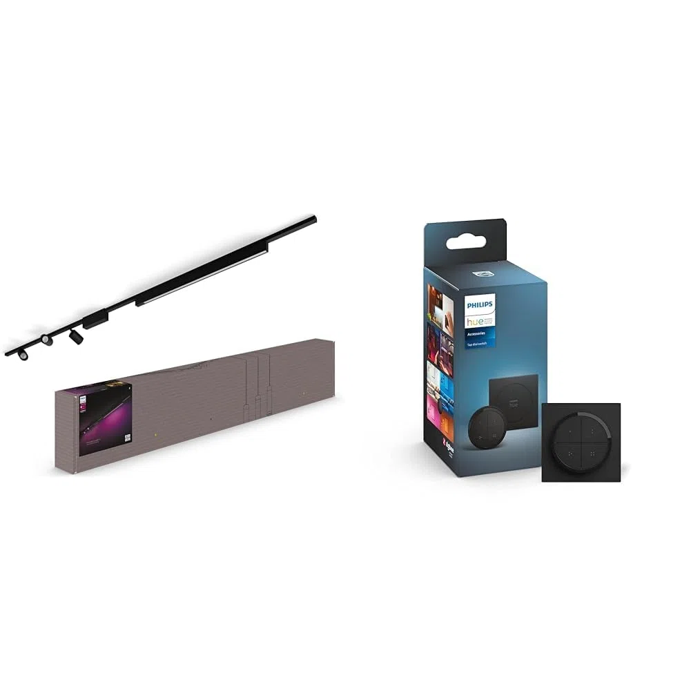 Philips Hue White & Color Amb. Perifo Set 3-er Spot & Lightbar & Tap Dial Switch Drehschalter, schwarz, personalisierbar via Hue App