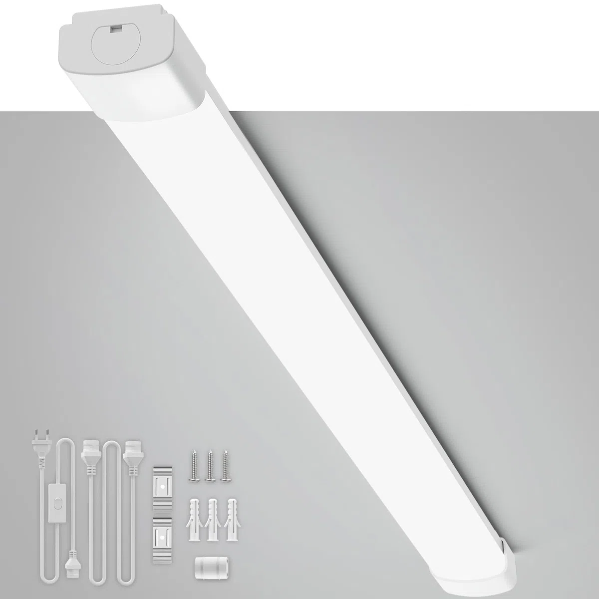 LED Feuchtraumleuchte 150CM 45W 5000lm Kaltlweiß 5000K, Plug und Play Wannenleuchte Einfache Montage Feuchtraum Lampe Flach Deckenleuchte Wasserfest IP65 Werkstattlampe für Büro Keller Garage Küche