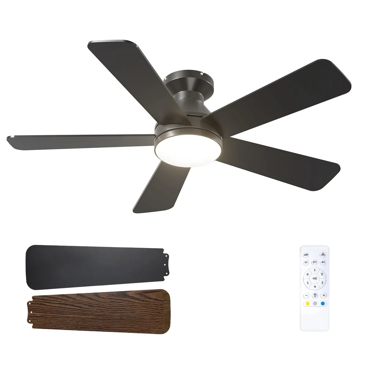 Passky 107cm Deckenventilator mit Beleuchtung & Fernbedienung, leiser DC-Motor, 6 Geschwindigkeiten, Dimmbare LED-Leuchte, 3 Farbtemperaturen Schwarz